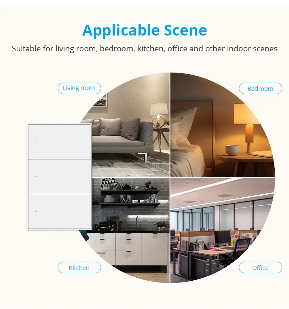 Zemismart Matter WiFi 1 2 3 4 6 Gangs Smart Wall Light Switch Neutral Required with Big Button SmartThings App Homekit Control