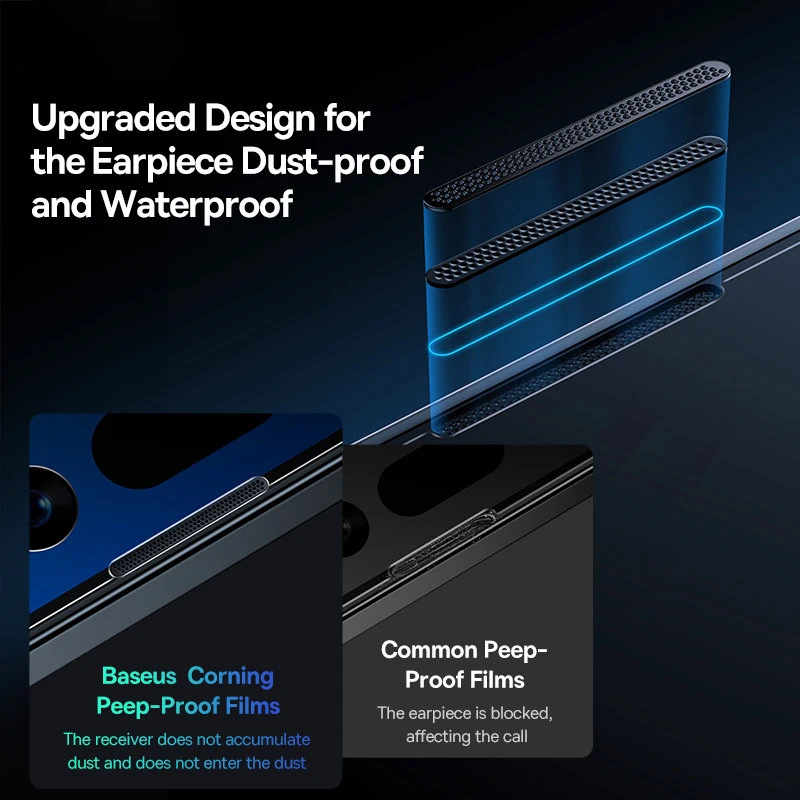 Baseus 0.4mm Corning Tempered Glass for iPhone 16 15 14 13 Pro Max Plus Screen Protector Anti-Peeping Auto Installation Film