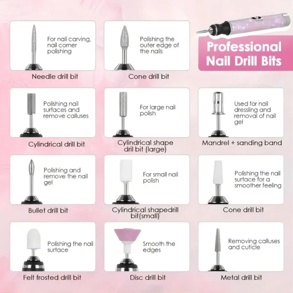 LINMANDA Electric Nail File Set Nails 4 Speeds Cordless Acrylic Nail Tool Thick Nails Edge Shaping Polishing Grinding Nursing