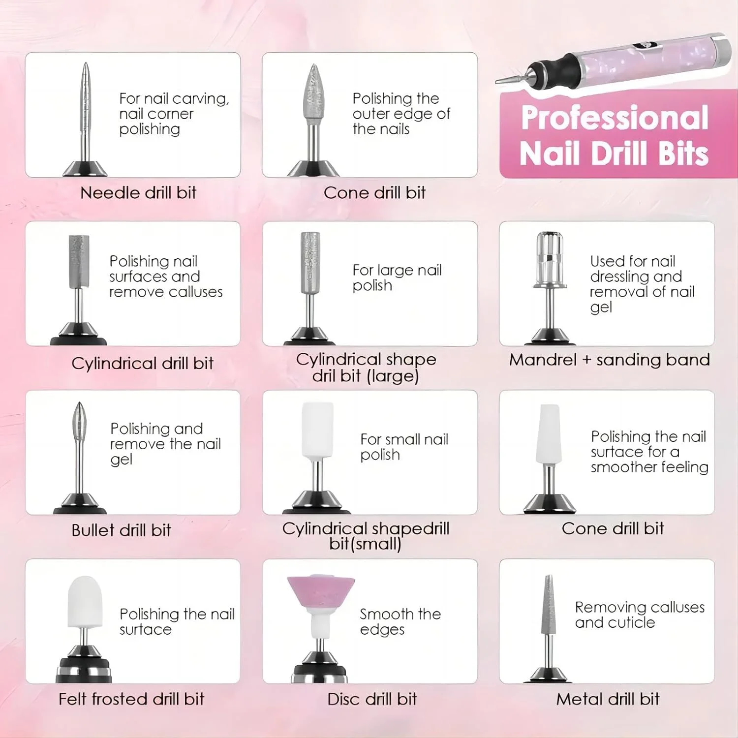 LINMANDA Electric Nail File Set Nails 4 Speeds Cordless Acrylic Nail Tool Thick Nails Edge Shaping Polishing Grinding Nursing