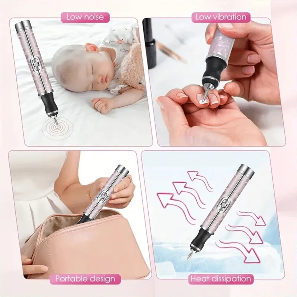 LINMANDA Electric Nail File Set Nails 4 Speeds Cordless Acrylic Nail Tool Thick Nails Edge Shaping Polishing Grinding Nursing