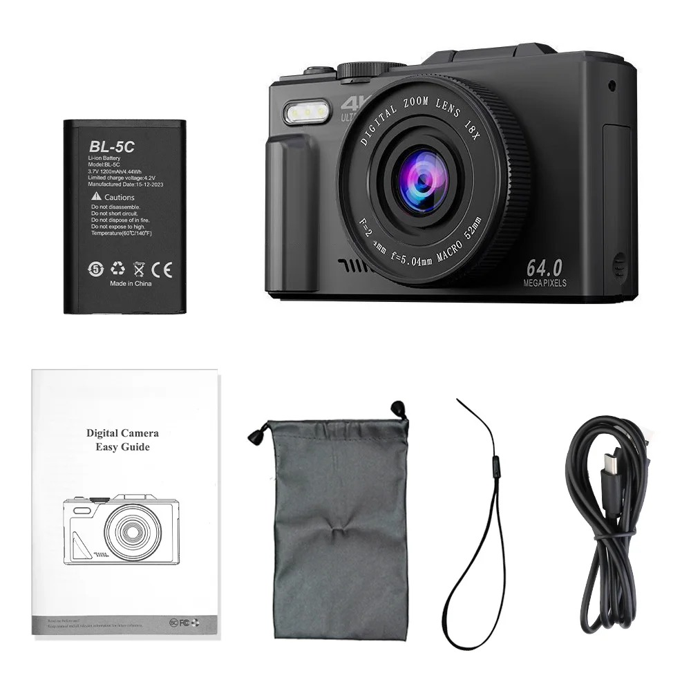Compact Digital Photography Camera 4K 18X Digital Zoom Vintage Video Recorder YouTube WiFi Webcam 64MP 180° Flip Screen Cameras