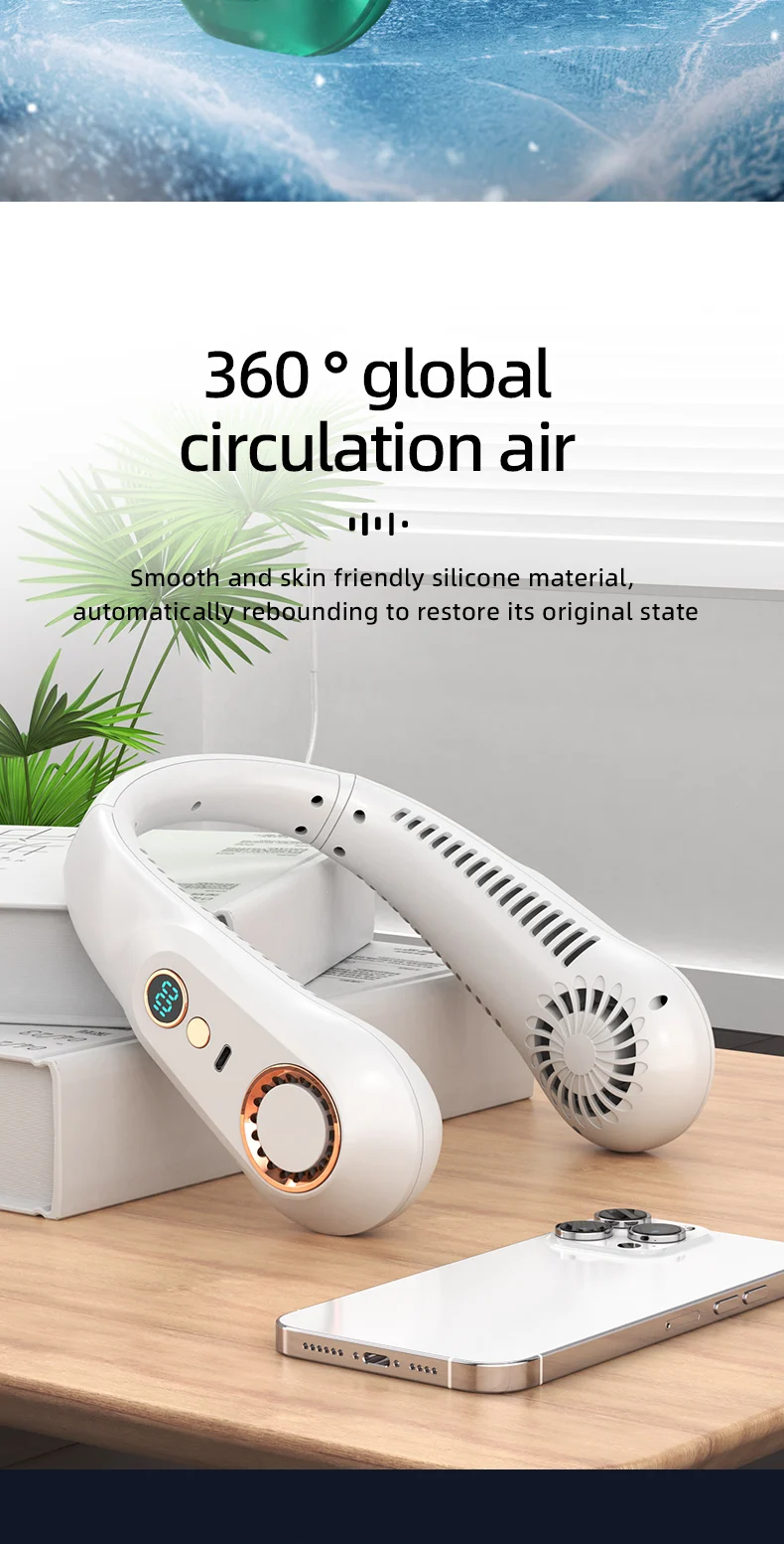 New 3000mA Portable Mini Hanging Neck Fan Bladeless Neckband Fan Digital Display Power Air Cooler USB Rechargeable Electric Fans