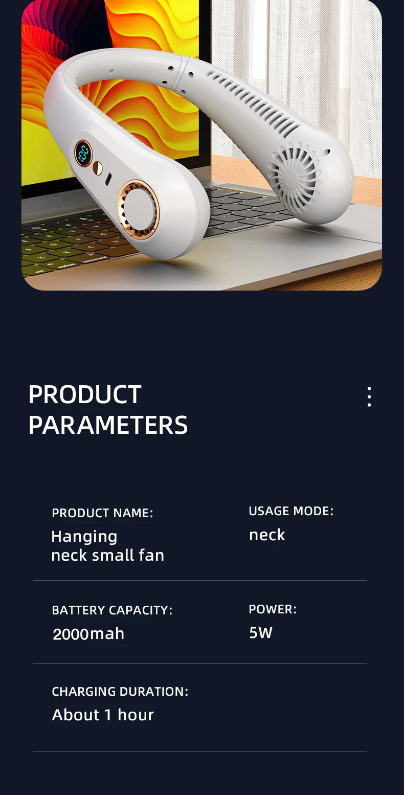 New 3000mA Portable Mini Hanging Neck Fan Bladeless Neckband Fan Digital Display Power Air Cooler USB Rechargeable Electric Fans