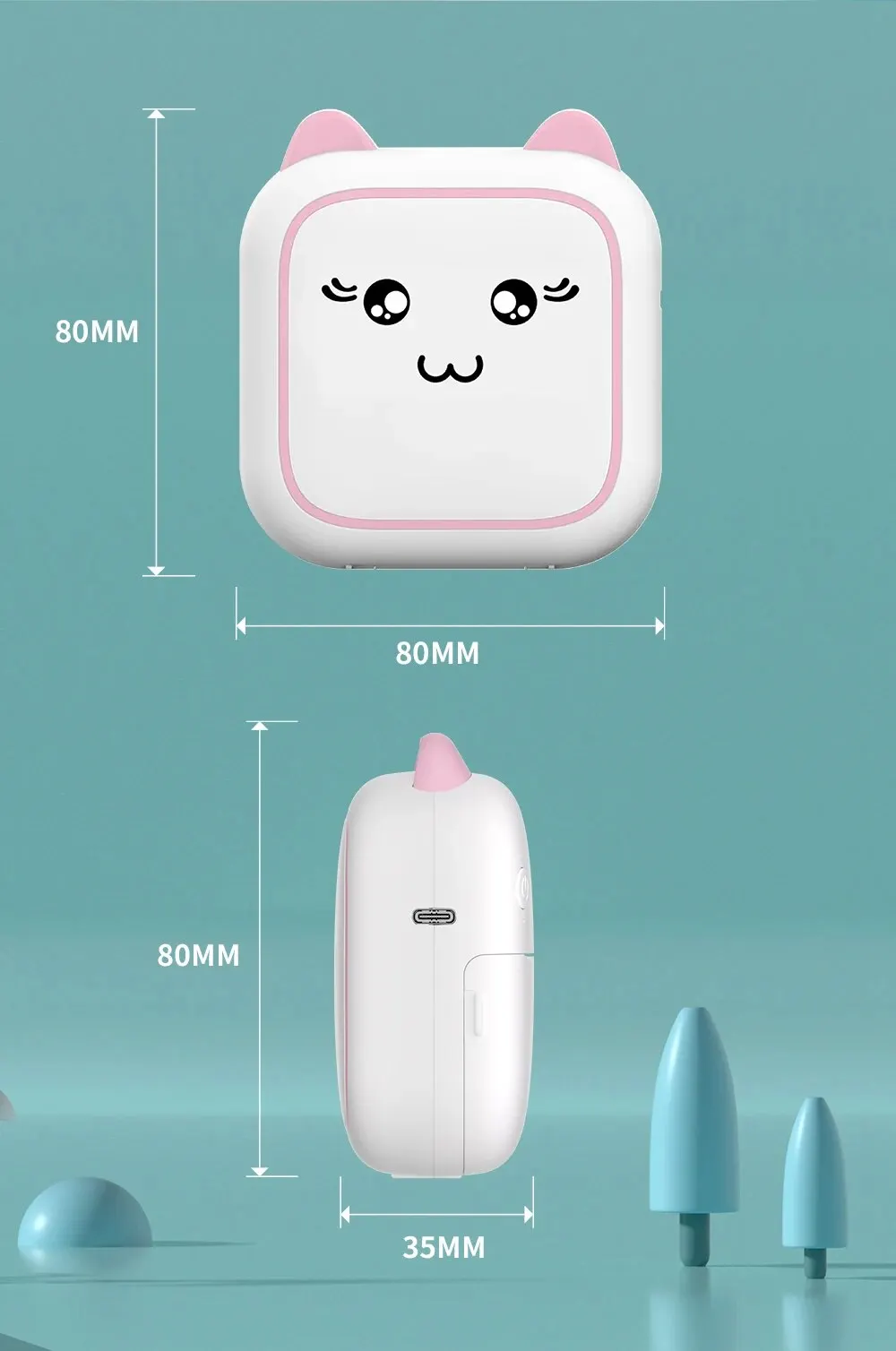 Mini printer, Thermal Printer Ink-free Portable Sticker Printer Compatible with IOS and Android, Wireless Photo Printing Tags