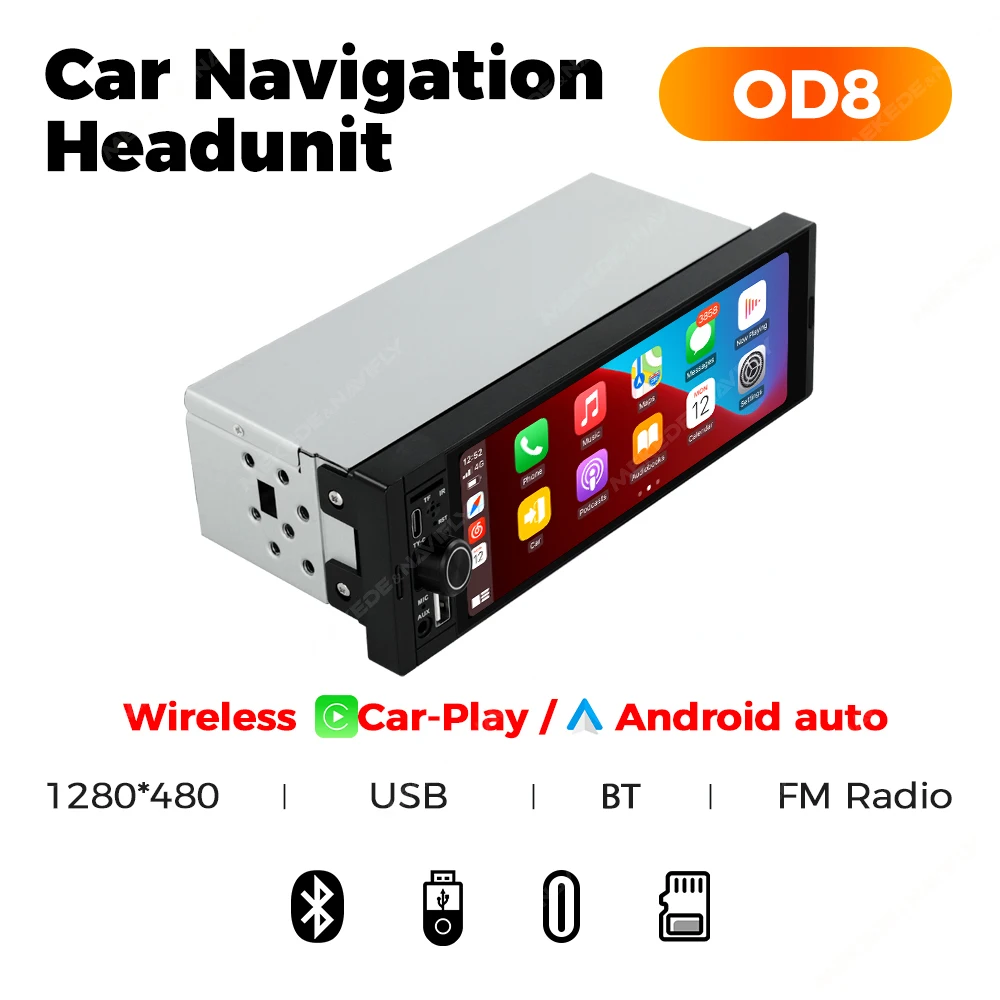 1DIN Universal MP5 6.86-Inch Car Radio Support Wireless Carplay Android AUTO AUX USB SWC BT Touch Screen Multimedia Video Player