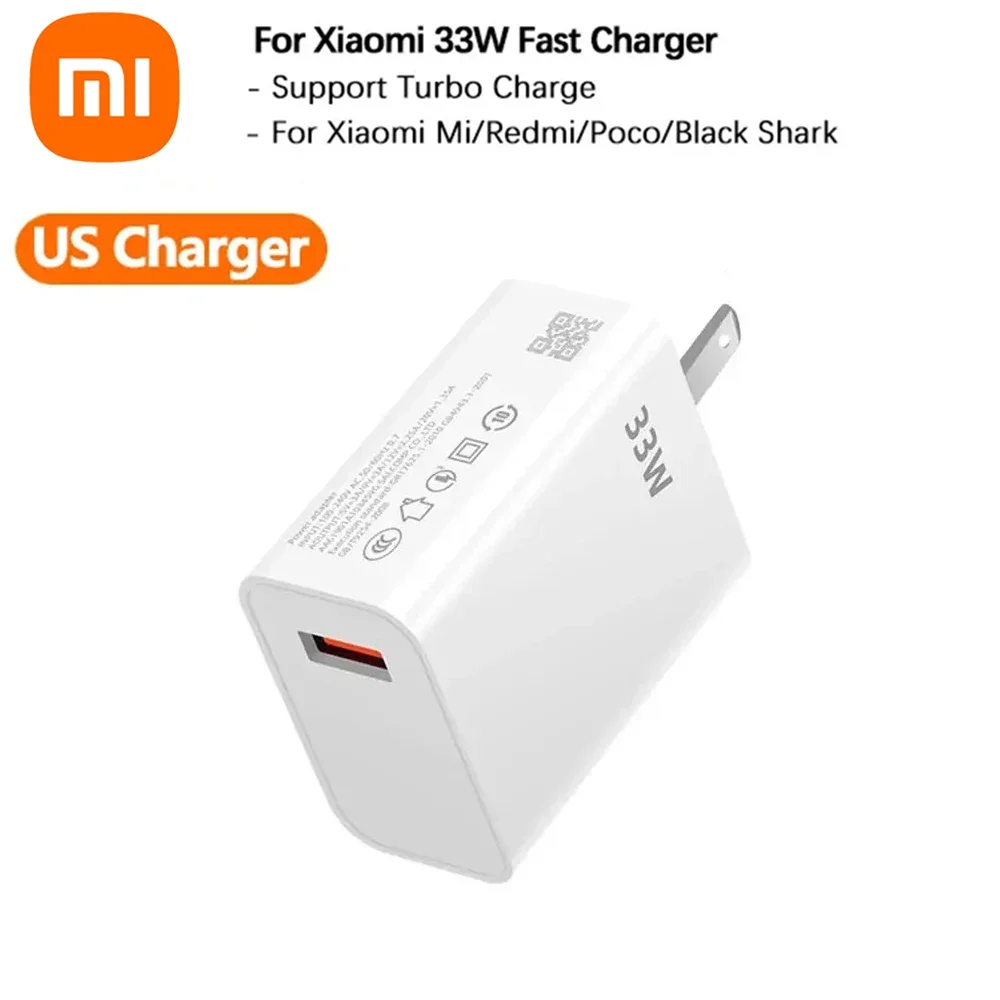 Xiaomi 33W Charger 6A Quick Charging QC 3.0 Fast Turbo Charge Mobile Phone Charger Adapter USB Type C Cable For Samsung Xiaomi