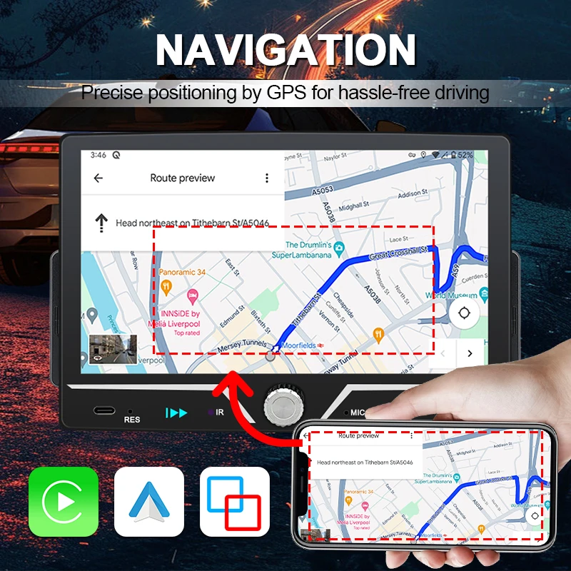 Hippcron Car Radio 1 Din Wireless Android Auto Carplay MP5 Stereo 7" IPS Screen Bluetooth Mirror Link Type-C Charging Universal