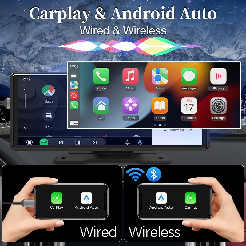 Hippcron 10.26” CarPlay Android Auto Car Radio Multimedia Video Player IPS Touch Screen With AUX USB Support Rearview Camera