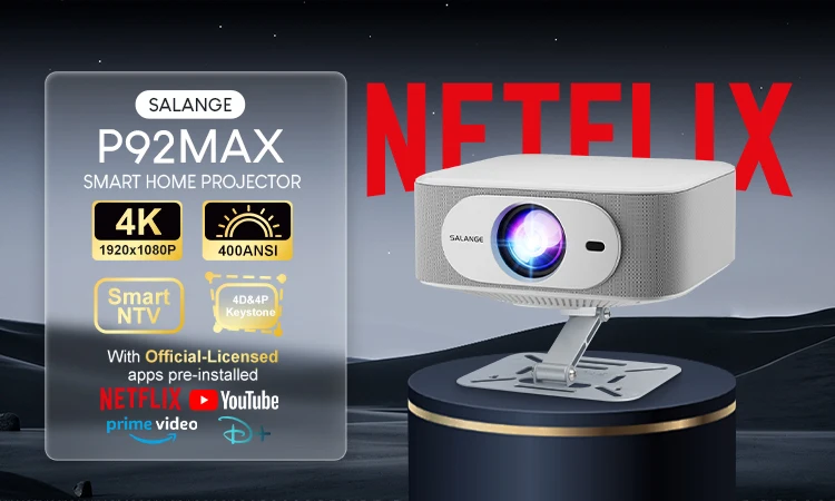 Salange Netflix Projector P92MAX Smart Android 13 1080P BT5.2 WiFi6 12000L Electronic Focus Auto Keyston 4K Movie HD Home Cinema