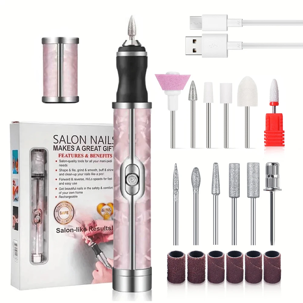 LINMANDA Electric Nail File Set Nails 4 Speeds Cordless Acrylic Nail Tool Thick Nails Edge Shaping Polishing Grinding Nursing