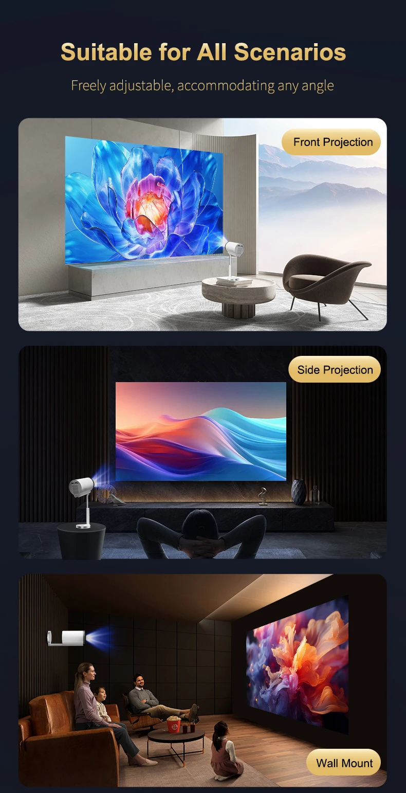 Salange X5 Mini Projector with Built-in Adjustable Stand Physical 720P Support 1080P Android Smart Beamer with Wifi Bluetooth