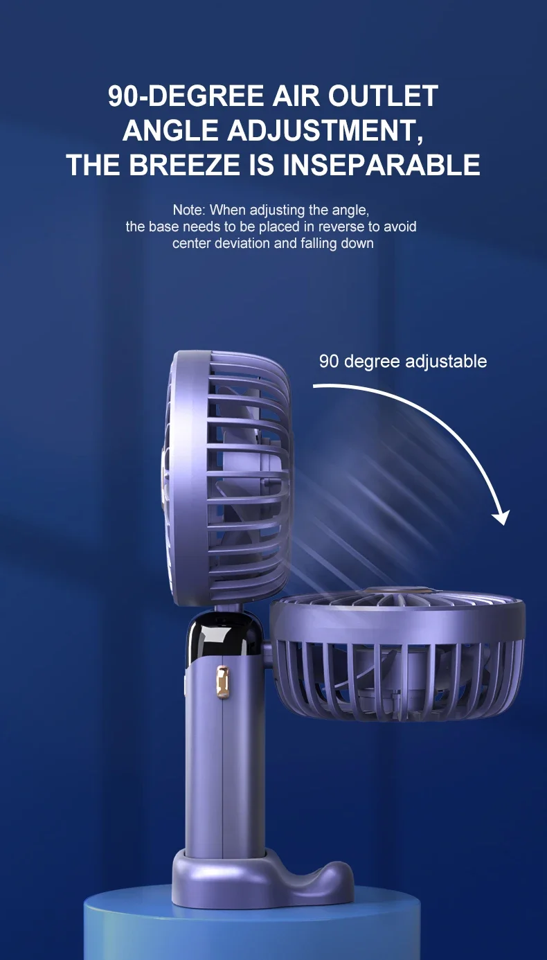 3000mAh Handheld Mini Fan Foldable Portable Neck Hanging Fans 5 Speed USB Rechargeable Fan with Phone Stand and Display Screen