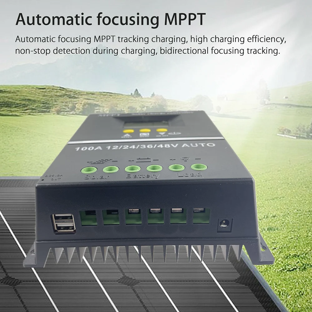 POWLSOJX MPPT 100A 80A 60A Solar Charge Controller 12V 24V 36V 48V Solar Panel Lead Acid/Lithium Battery Regulator Dual USB