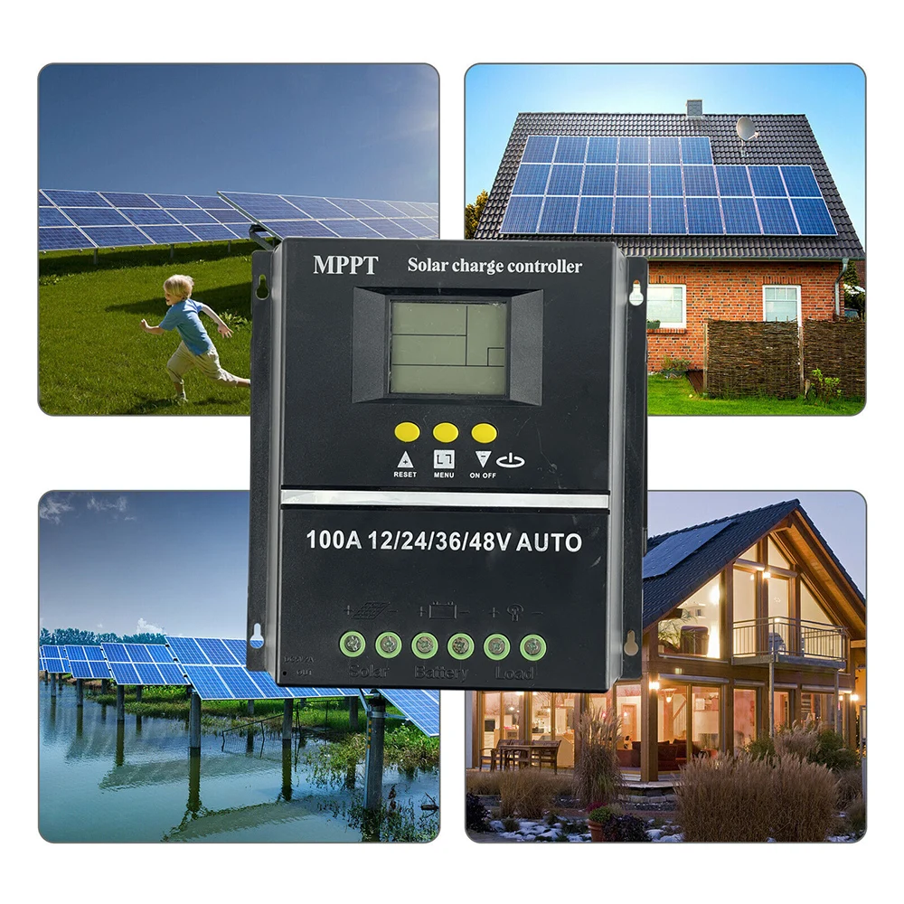 POWLSOJX MPPT 100A 80A 60A Solar Charge Controller 12V 24V 36V 48V Solar Panel Lead Acid/Lithium Battery Regulator Dual USB
