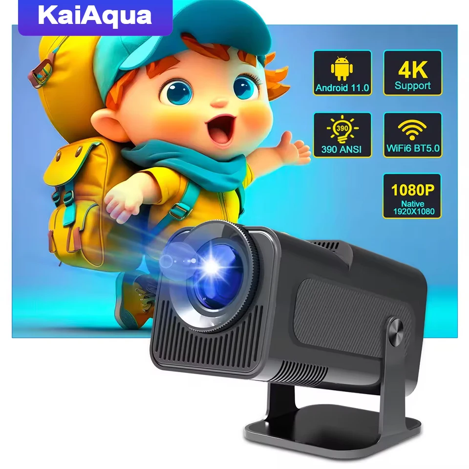 KaiAqua 4K Android 11 Projector Native 1080P 390ANSI HY320 Dual Wifi6 BT5.0 1920*1080P Cinema portable Projetor upgrated FY300