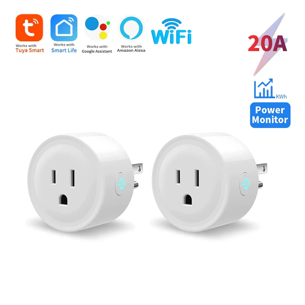 Tuya Smart Plug WiFi Socket 20A with Power Monitoring US Canada Mexico Peru Japan Timing Voice Control Support Alexa Google Home