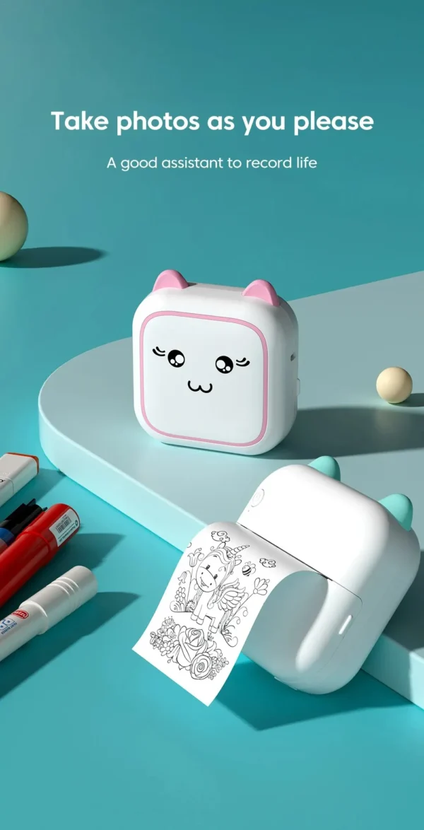 Mini printer, Thermal Printer Ink-free Portable Sticker Printer Compatible with IOS and Android, Wireless Photo Printing Tags