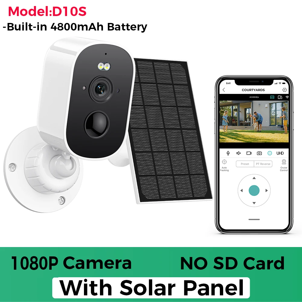1080P WiFi Camera Solar Outdoor Wireless Battery Powered Bullet Security Camera PIR Motion Alarm Cloud Storage Two Way Audio