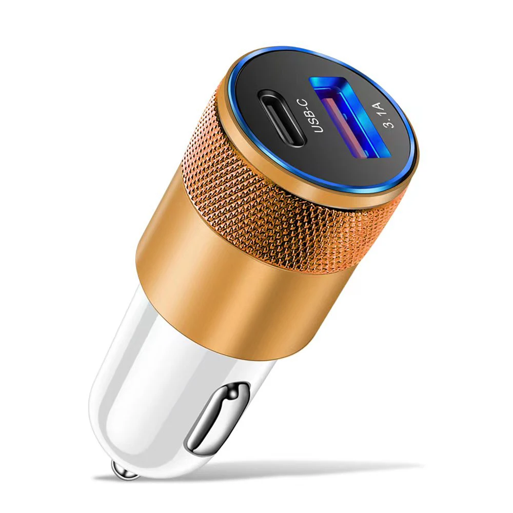 3.1A Dual USB Car Charger QC3.0 Fast Charging PD Phone Charger Auto Cigarette Lighter Adapter 12-24V For iPhone Xiaomi Huawei