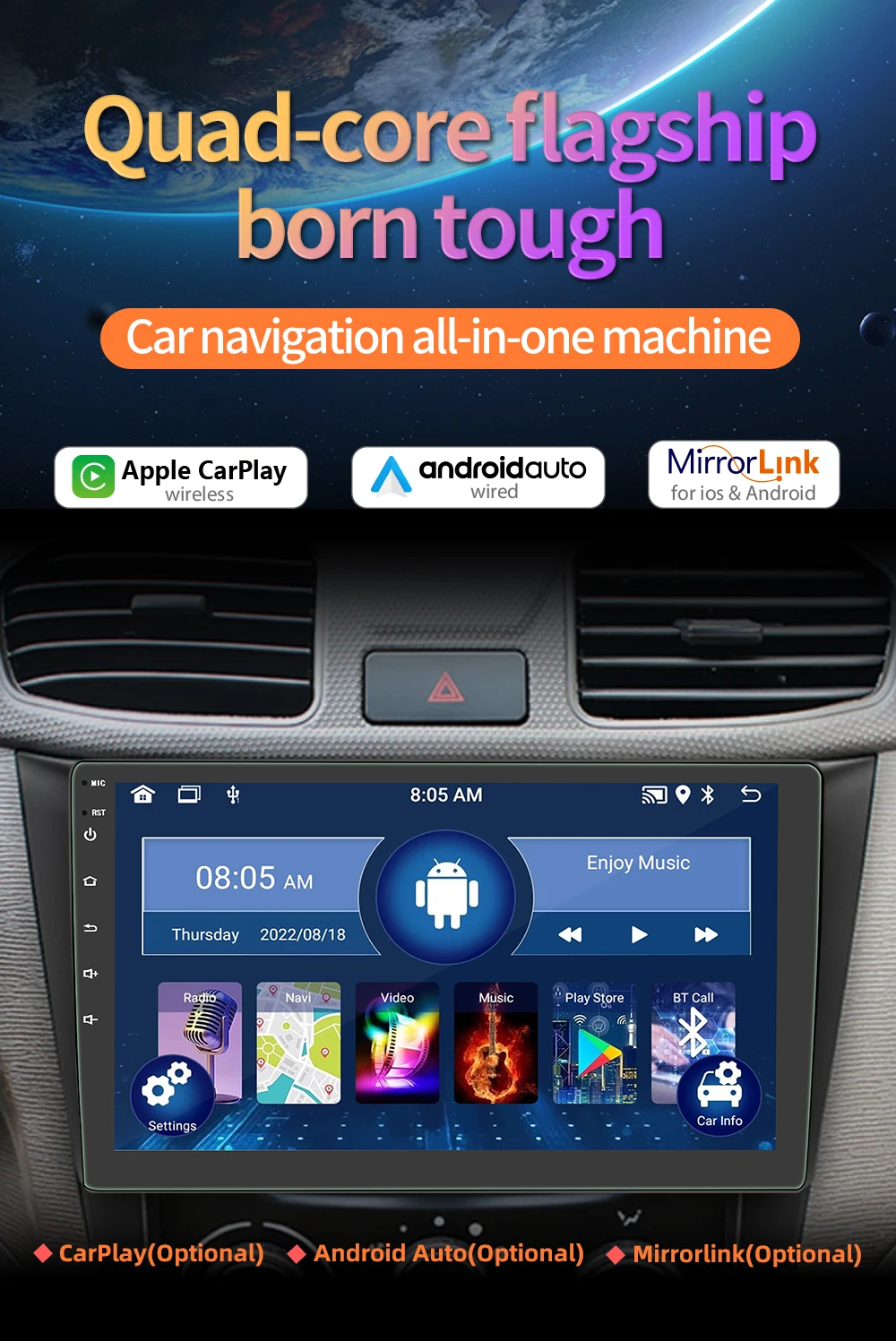 BQCC 4core 2 Din Car Radio Androidauto Carplay Android 13 GPS Car Audio 7"/9"/10" WIFI BT IPS Automotive Multimedia Player