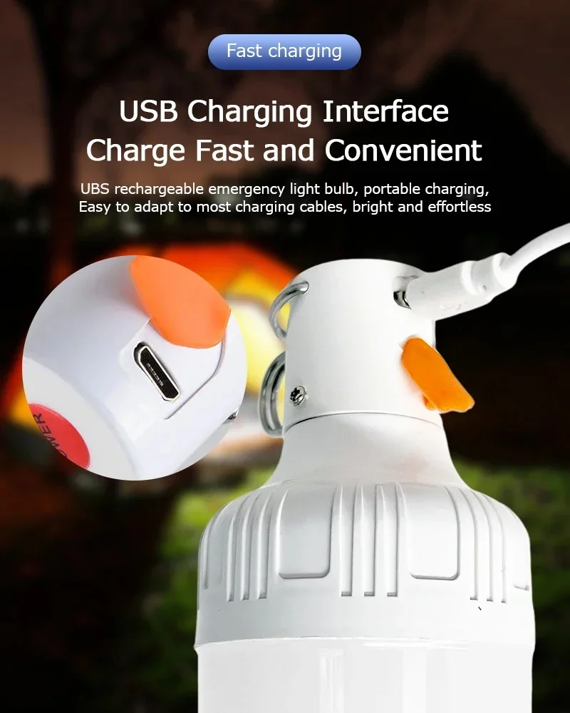 2/4PC Camping Light Portable Rechargeable Dimmable LED Bulb Brightness Outdoor Tent Light Emergency Night Light with Hook