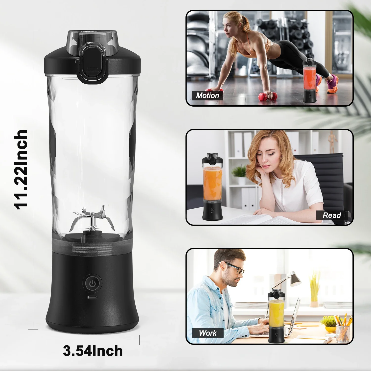 New Portable Blender 600ML Electric Juicer Fruit Mixers 4000mAh USB Rejected Smoothie Mini Blender Personal Juicer colorf