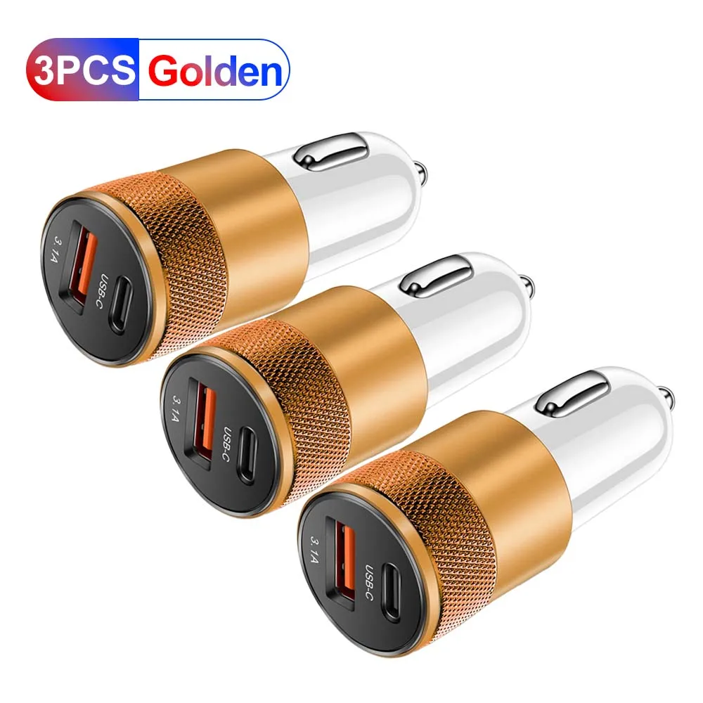 3.1A USB Car Charger Type C Fast Charging Phone Adapter For Xiaomi Huawei PD Phone Charger Adapter Socket Cigarette Lighter