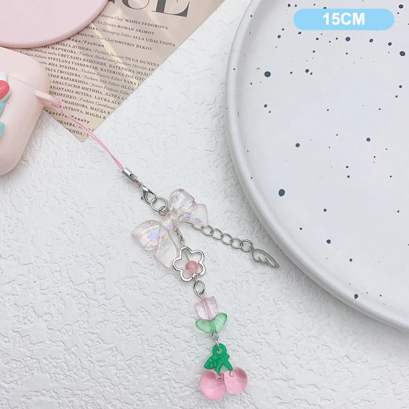 Sweet Y2K Cute Strawberry Mobile Phone Lanyard Lovely Fruits Phone Chain For Girls Aesthetic Cellphone Keychain