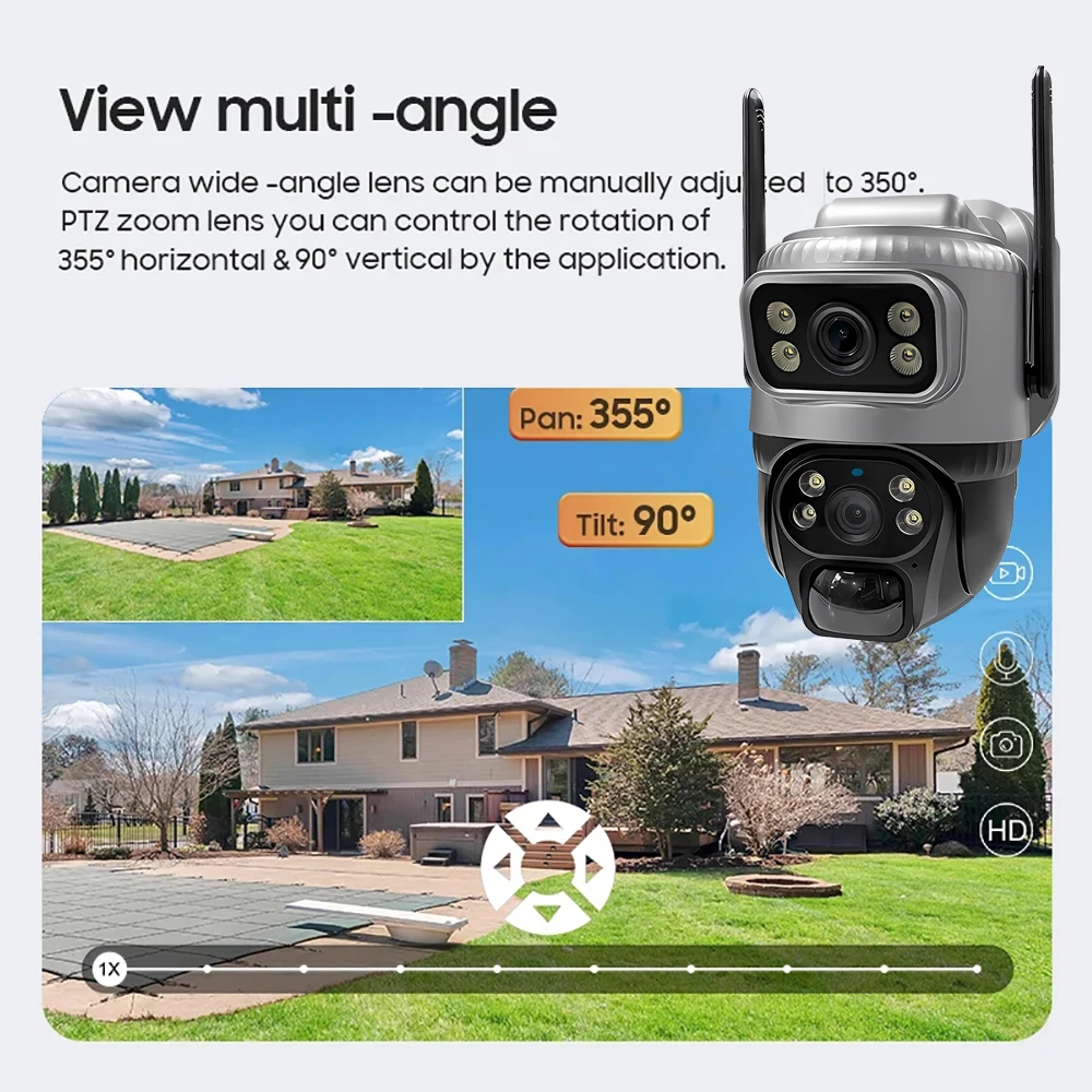 V380 Dual Lens 4G Camera Solar PIR Human Detection Night Vision Waterproof Security Video IP Camara 8MP 4K Battery CCTV Monitor