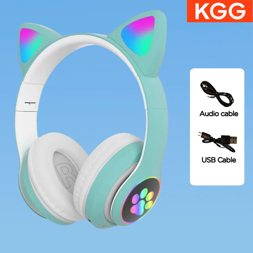 Cat Ears Headphones Flash Light Wireless With MIC Control LED Kid Girl Stereo Cute Music Helmet Bluetooth Phone Headset Earphone