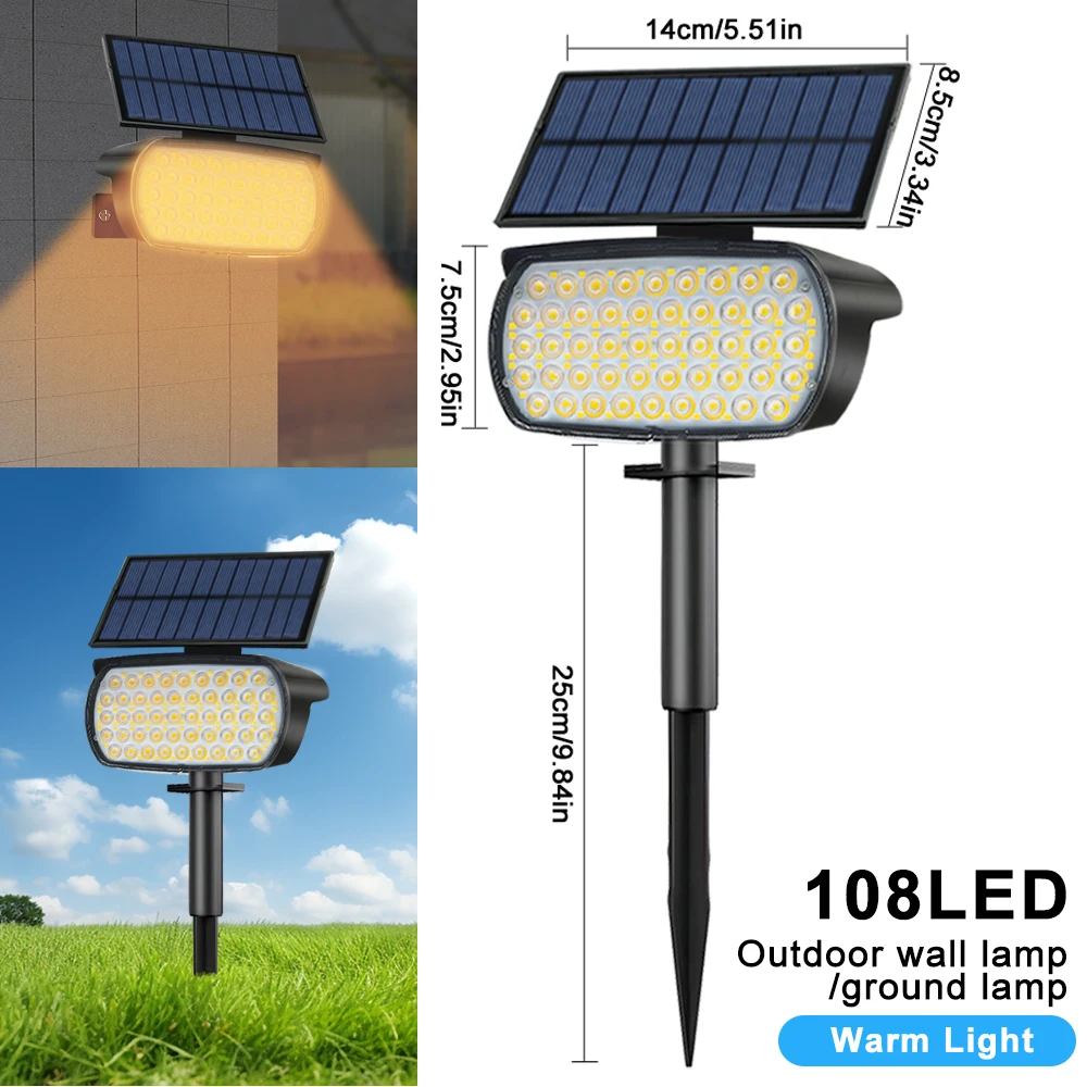 72 LED Solar Spotlights Outdoor Landscape Waterproof 108/136 LEDS Solar Powered Wall Light Auto On/Off for Yard Garden Pathway