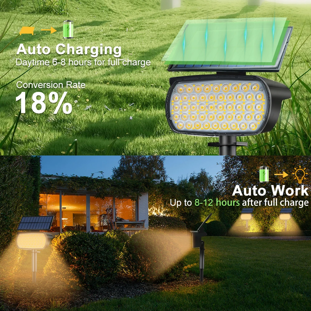 72 LED Solar Spotlights Outdoor Landscape Waterproof 108/136 LEDS Solar Powered Wall Light Auto On/Off for Yard Garden Pathway