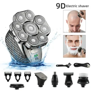 S30baa461e9c34e51ad68e1875c8568bcu.webp 6 in 1 Professional men Waterproof electric shaver with 9 Cutter Floating Head, USB Rechargeable Multifunction Grooming Kit