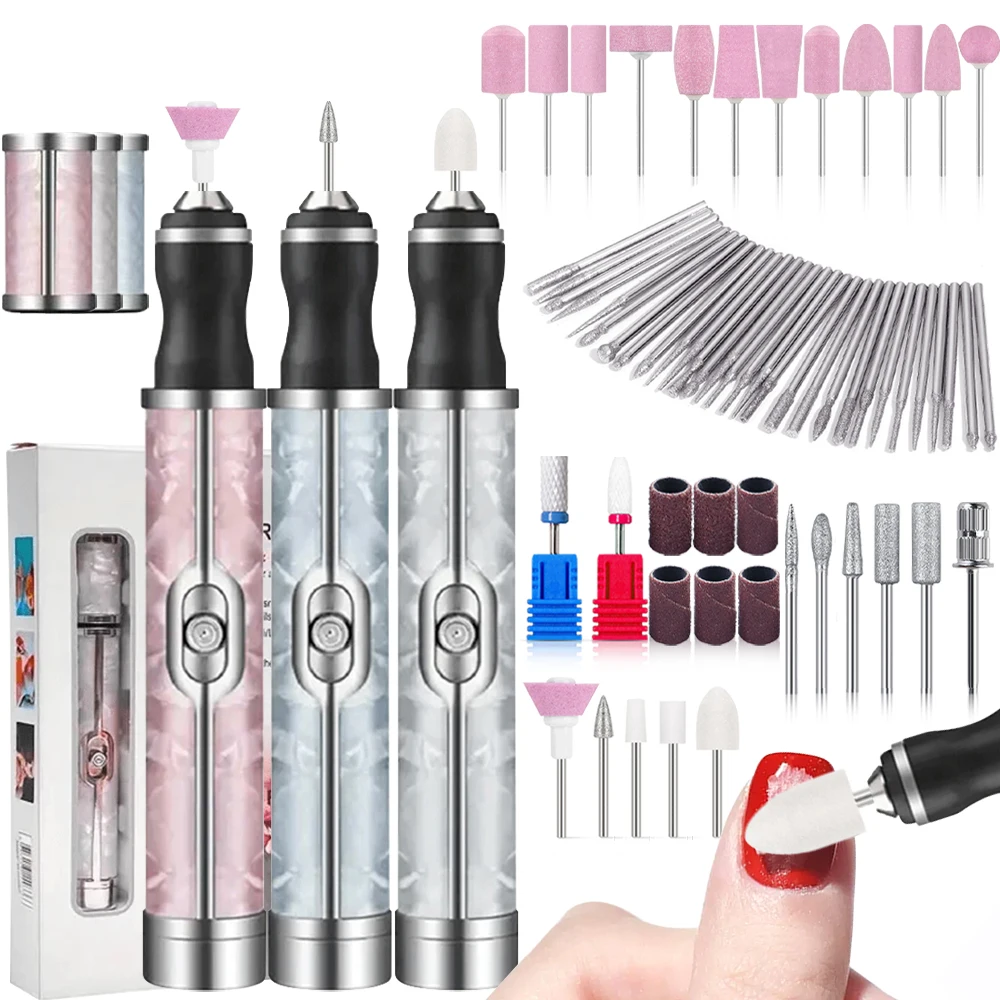 LINMANDA Electric Nail File Set Nails 4 Speeds Cordless Acrylic Nail Tool Thick Nails Edge Shaping Polishing Grinding Nursing