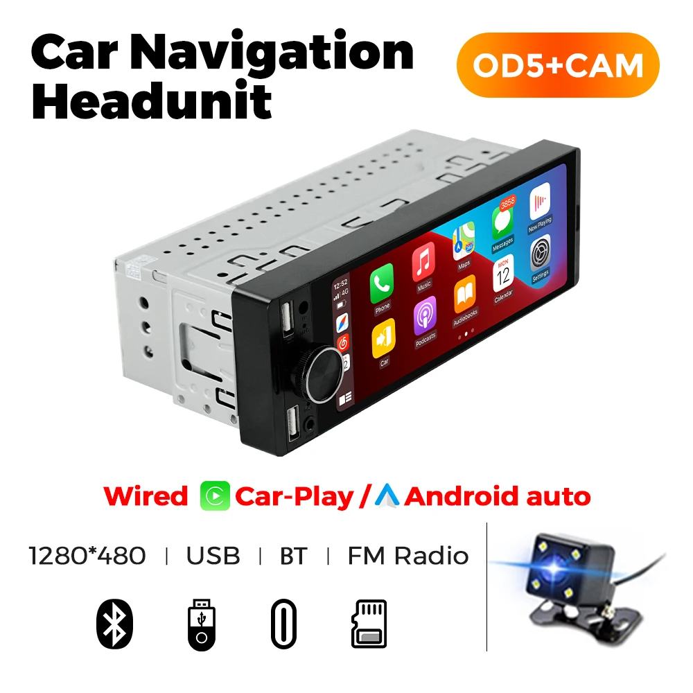 1DIN Universal MP5 6.86-Inch Car Radio Support Wireless Carplay Android AUTO AUX USB SWC BT Touch Screen Multimedia Video Player