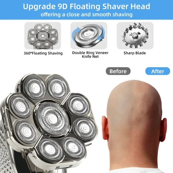 6 in 1 Professional men Waterproof electric shaver with 9 Cutter Floating Head, USB Rechargeable Multifunction Grooming Kit