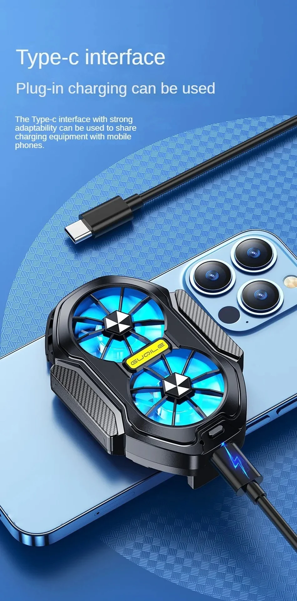 FS01 Dual Fan  Mobile Phone Cooler Long Lasting Stronger Cooling  Air Cooling Rechargeable Portable Type-C for IOS Android Game