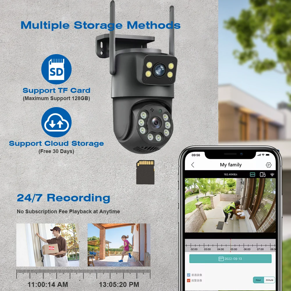 8MP WiFi Camera PTZ Dual Screens Auto Tracking Night Vision CCTV Surveillance Camera Outdoor 4MP Security IP Camera icsee