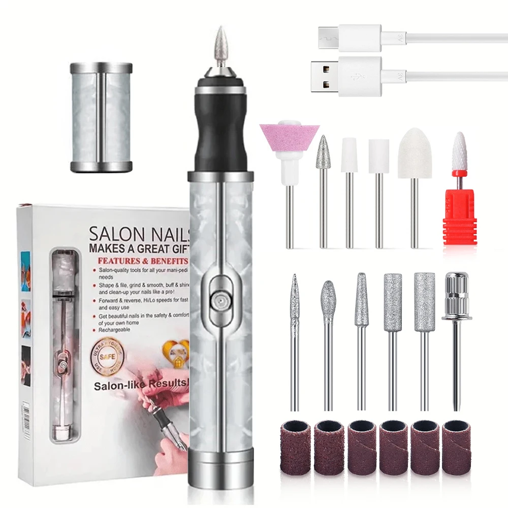 LINMANDA Electric Nail File Set Nails 4 Speeds Cordless Acrylic Nail Tool Thick Nails Edge Shaping Polishing Grinding Nursing