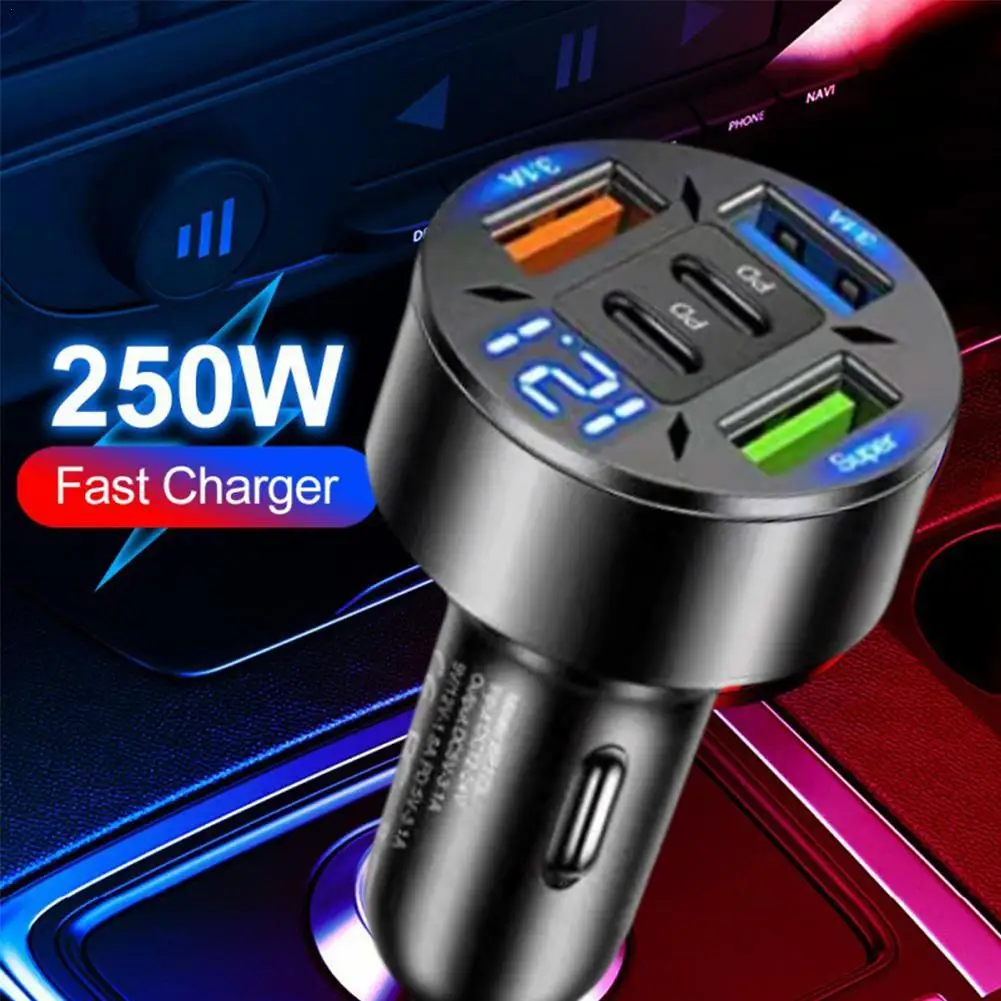 S338d76ac8ba44157bbb9330186ccbf92d.webp 250W 5 Ports Car Charger Fast Charging PD QC3.0 USB C Car Phone Charger Type C Adapter In Car For IPhone