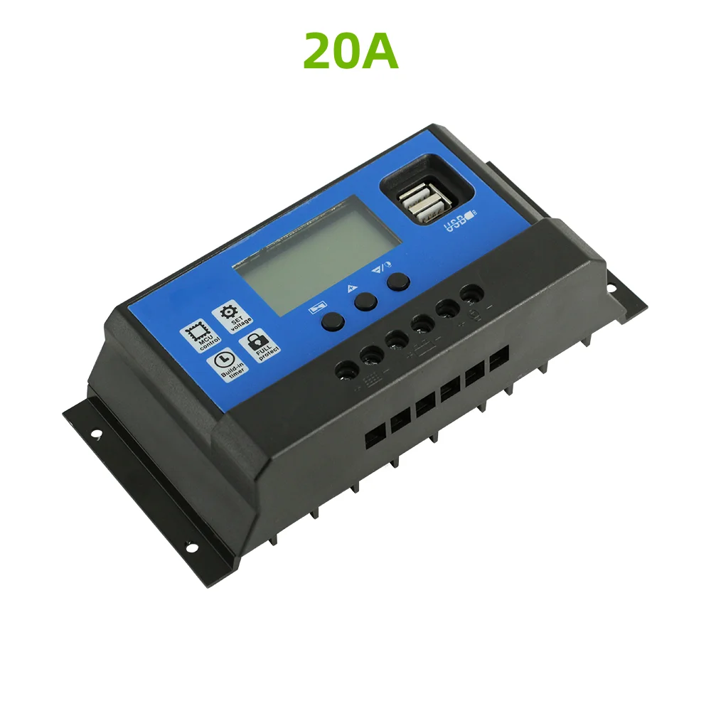Solar Panel Charge Controller 12V 24V PWM MPPT 10A 20A 30A  Automotive Battery Charger Regulator  USB Output 5V Max PV 50V DC