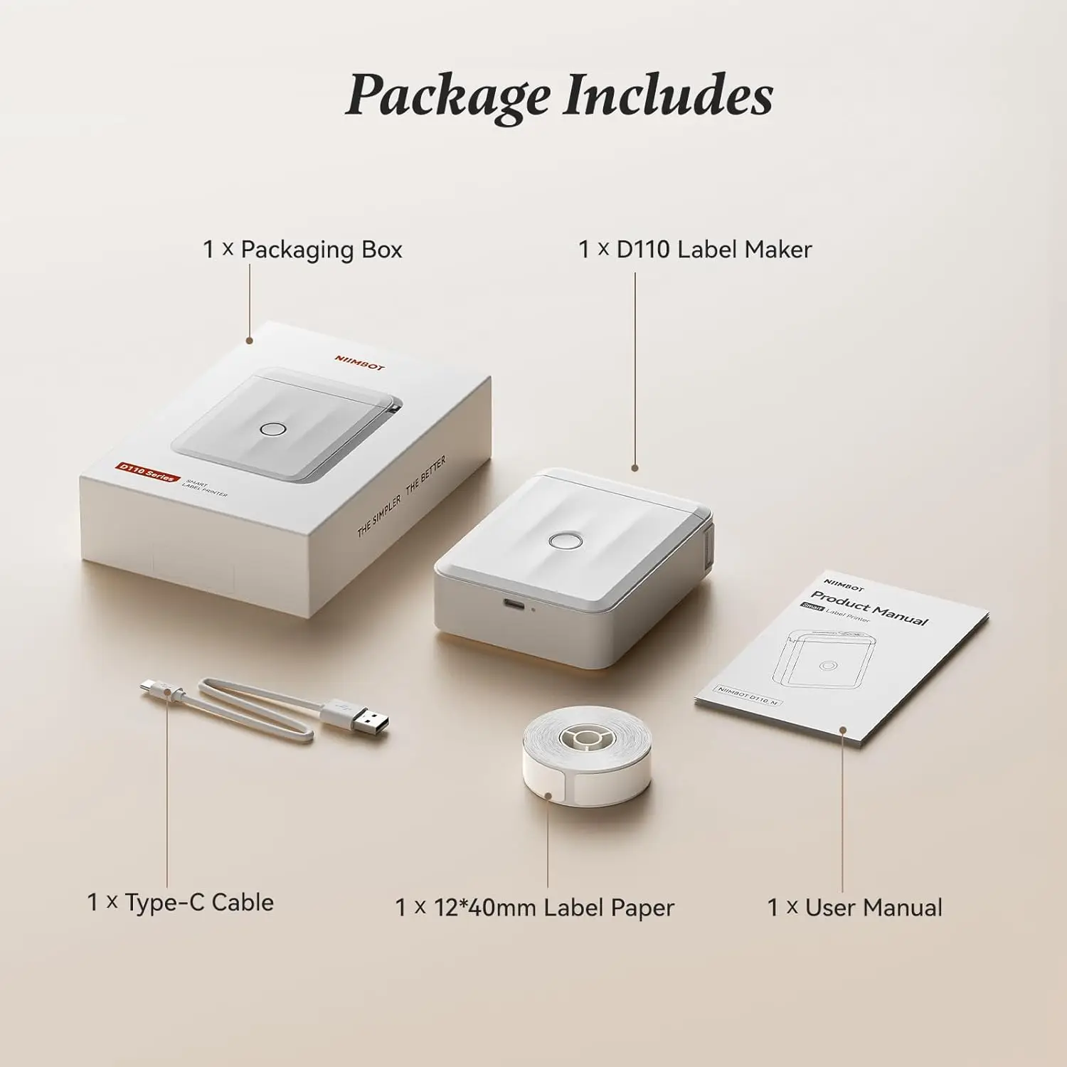 Niimbot D110 Smart Portable Label Printer Mini Pocket Thermal Sticker Maker Self-adhesive Label Papers For Office Home USE