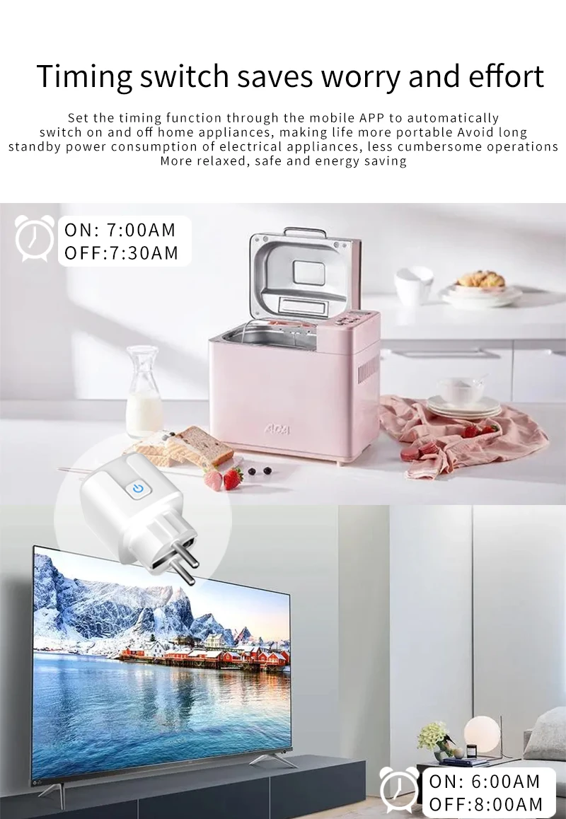 Tuya Smart Plug WiFi&Bluetooth FR Socket 16A with Power Monitor Voice Control Timing Smart Life Control Works with Alexa Google