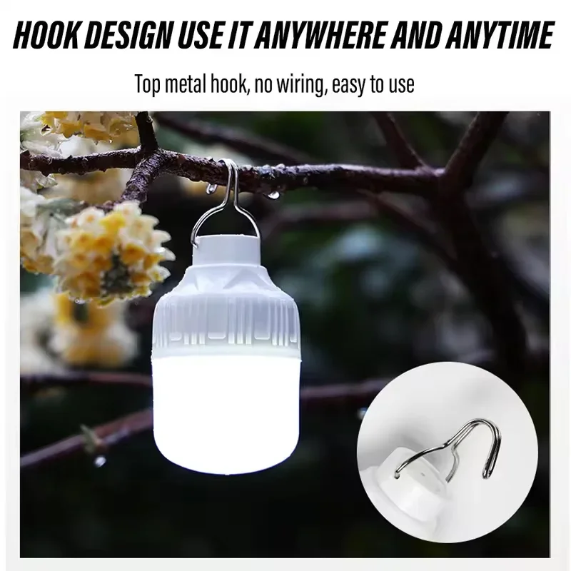 USB Rechargeable Camping Light Bulb Super Bright Portable LED 3 Modes Outdoor Lamp Emergency Fishing BBQ Tents Night Lighting