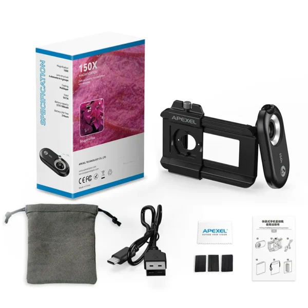 APEXEL New Upgrated 100X-200X Microscope Lens  3in 1Phone Camera Lens Kit Macro Lenses with LED Light for almost All Smartphone