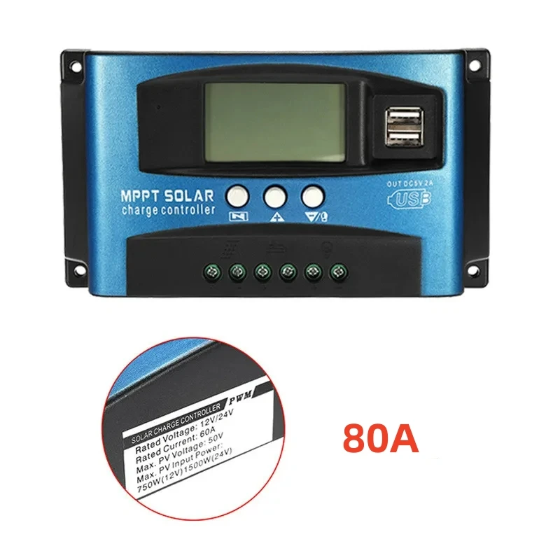 MPPT Solar Charge Controller 12V 24V Solar Panel Battery Charger 30A 40A 50A 60A 100A Dual USB LCD Display  Regulator with Load