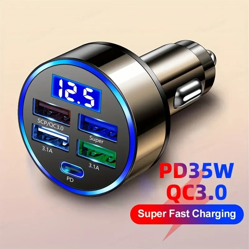 S36408545cd8c474aad967eb5814efbd3m.webp PD + QC 3.0 Fast Charging Car Phone Charger Adapter 4 Ports Usb Car Charger Type C PD35W Quick Charge 3.0 Car Charger