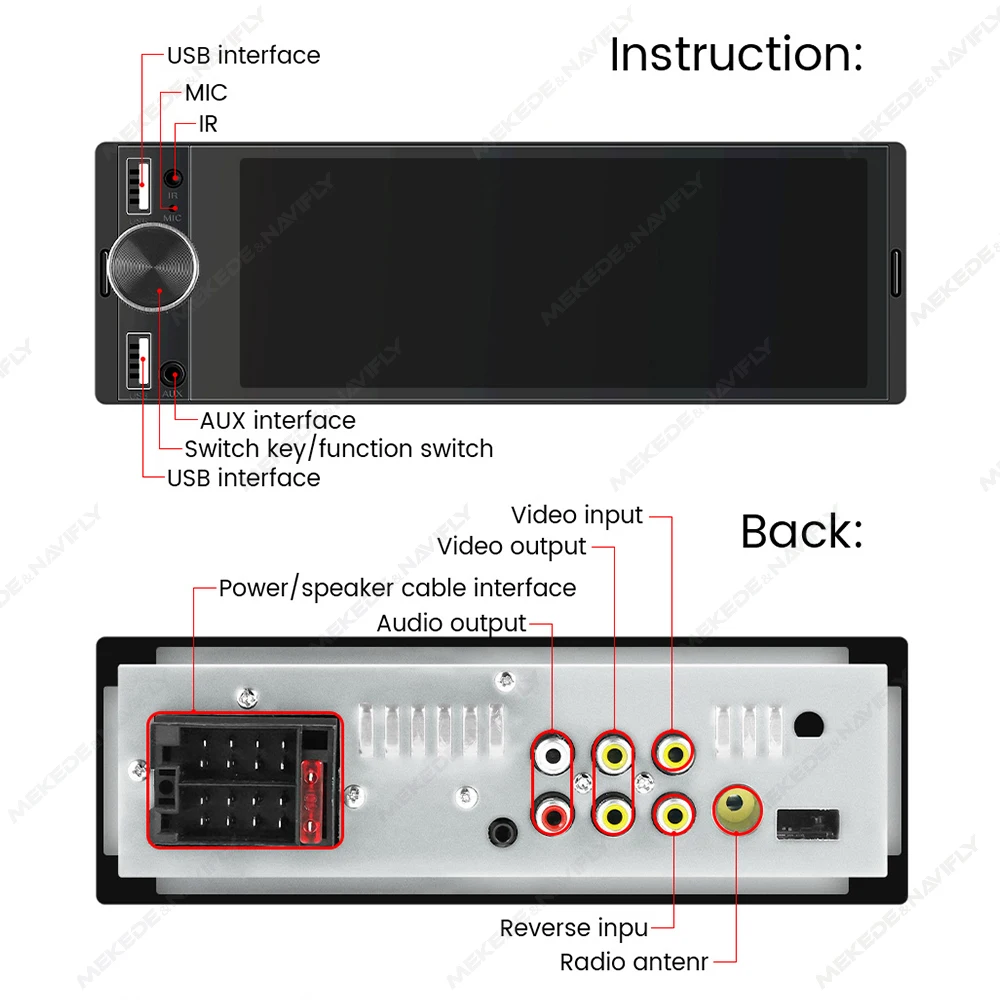 1DIN Universal MP5 6.86-Inch Car Radio Support Wireless Carplay Android AUTO AUX USB SWC BT Touch Screen Multimedia Video Player