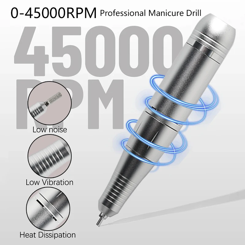 Professional Electric Nail Drill Kit Portable Nail Drill Machine Rechargeable Low Noise Nail Sander File For Manicure Salon Tool